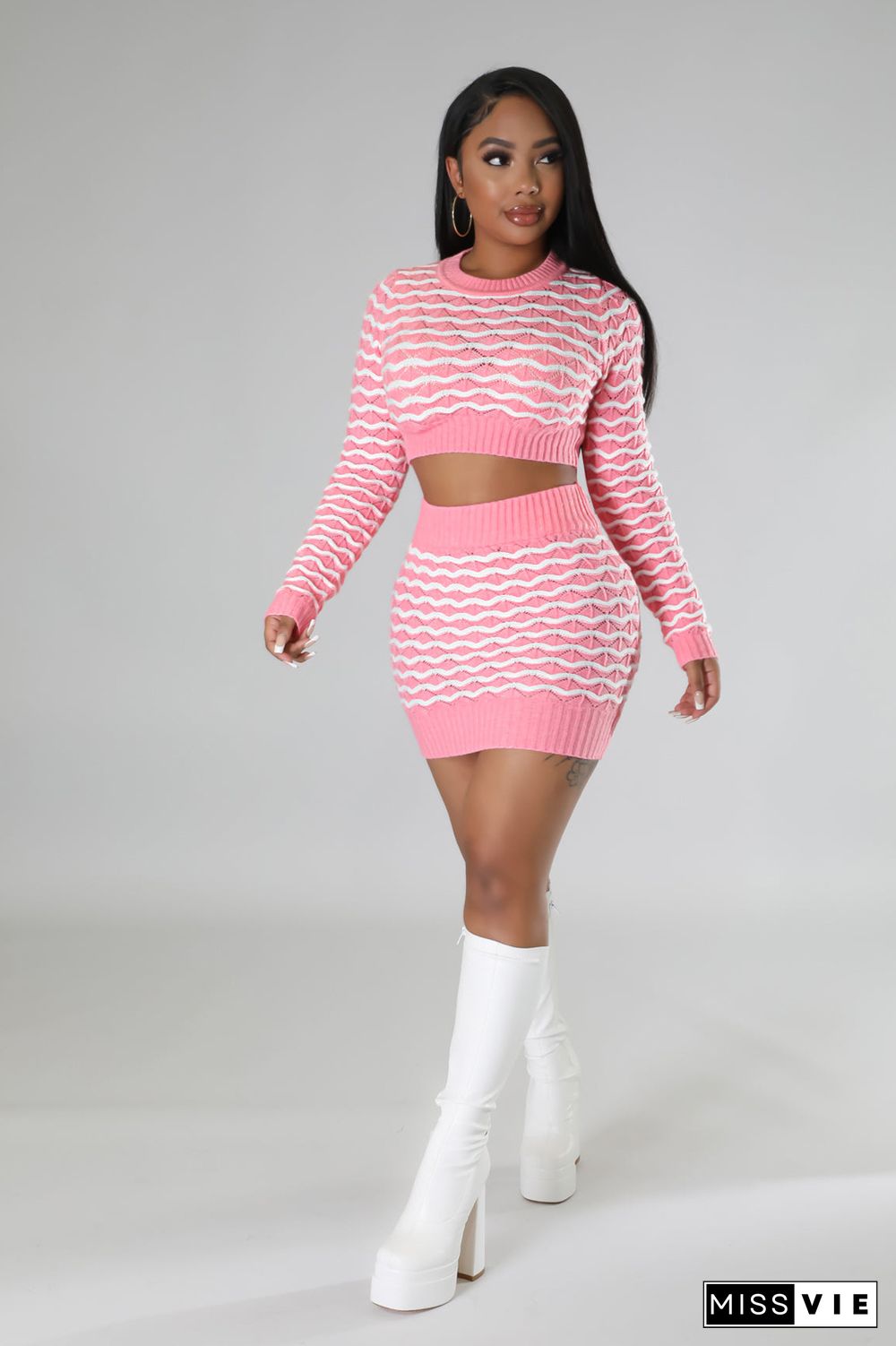 Knitted Sweaters Crop Top and Mini Skirt 2 Piece Set