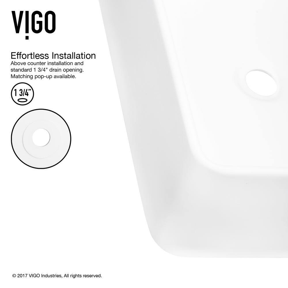 VIGO Amaryllis Modern White Matte Stone 20 in. L x 14 in. W x 7 in. H Rectangular Vessel Bathroom Sink VG04005