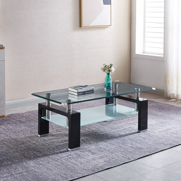 Tempered Glass Top Rectangular Double-Layer Coffee Table