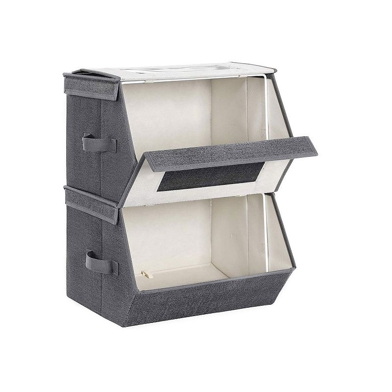 Set Of 2 Stackable Storage Bins With Transparent Windows， Magnetic Lid And Side Handles