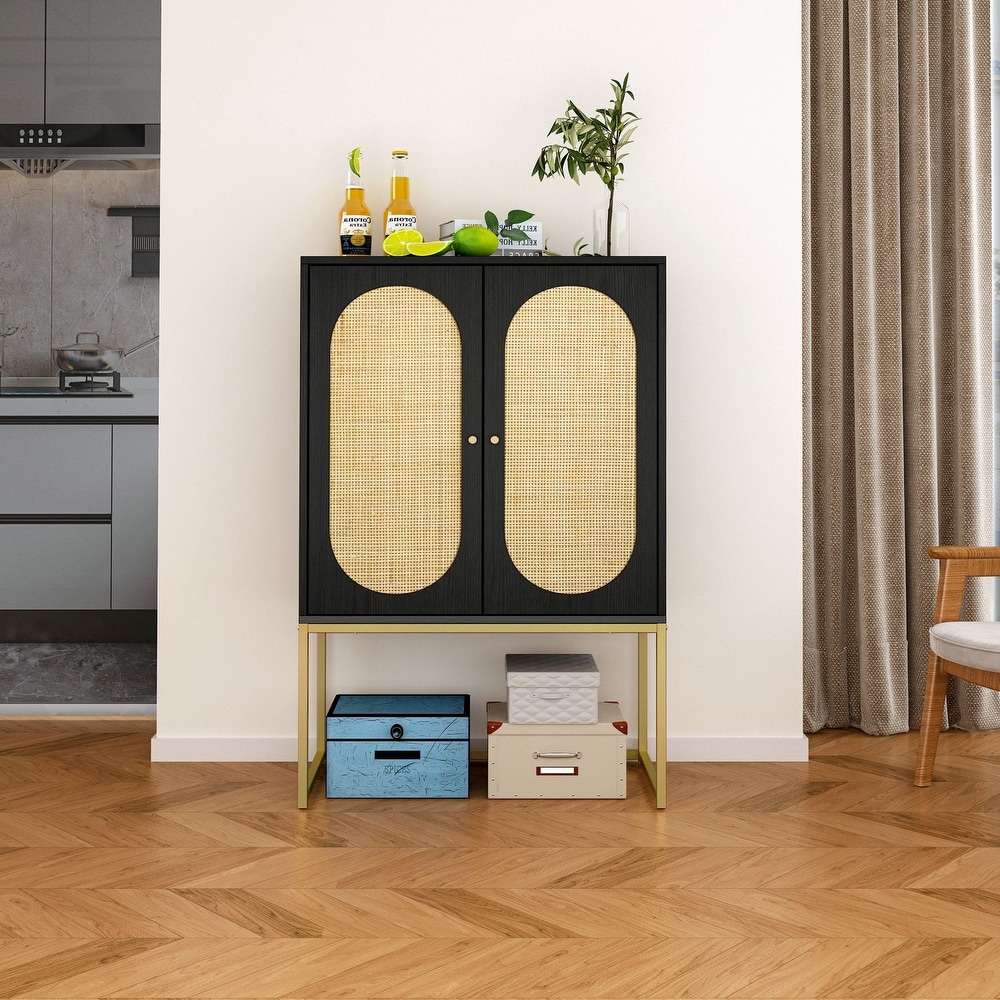 Modern Freestanding Storage Cabinet with 2 Doors and Metal Legs