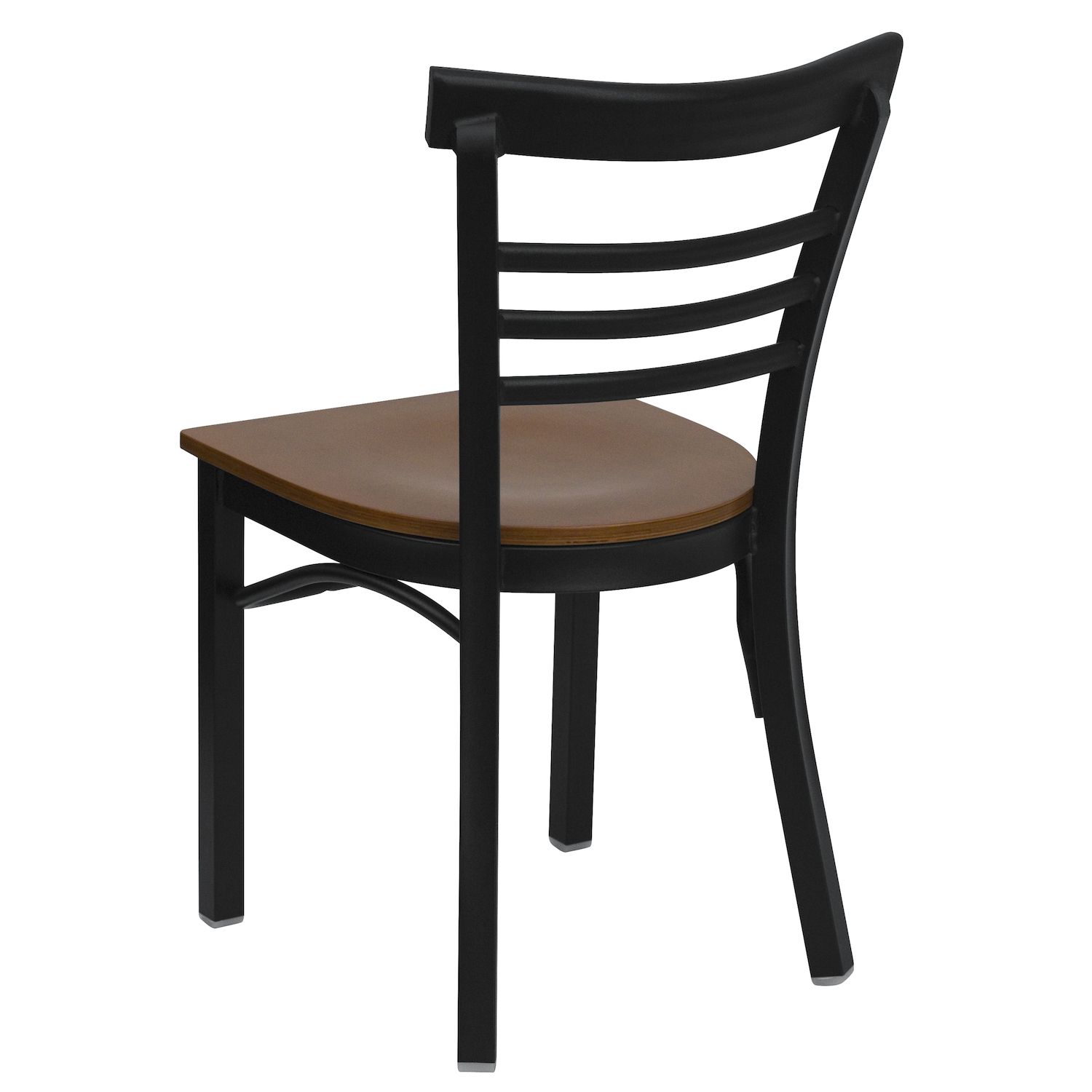 Emma and Oliver Black Three-Slat Ladder Back Metal Dining Chair - Cherry Wood Seat