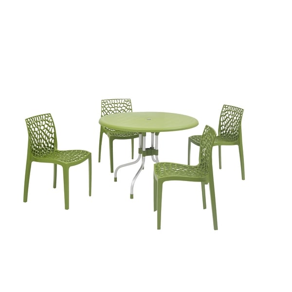 Delfino Round Table and Karissa Patio Chairs 5Piece Outdoor Lounge Set