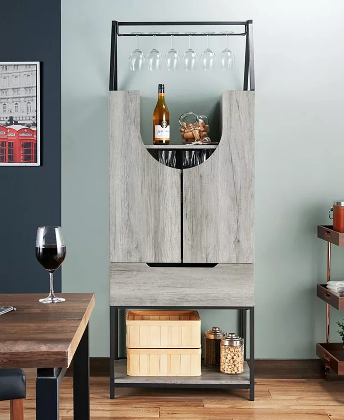 Furniture of America Frisko Hickory Multi-Storage Wine Cabinet