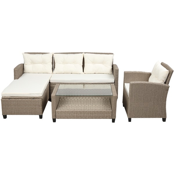 4Piece Classic Wicker Conversation Set with Cushions