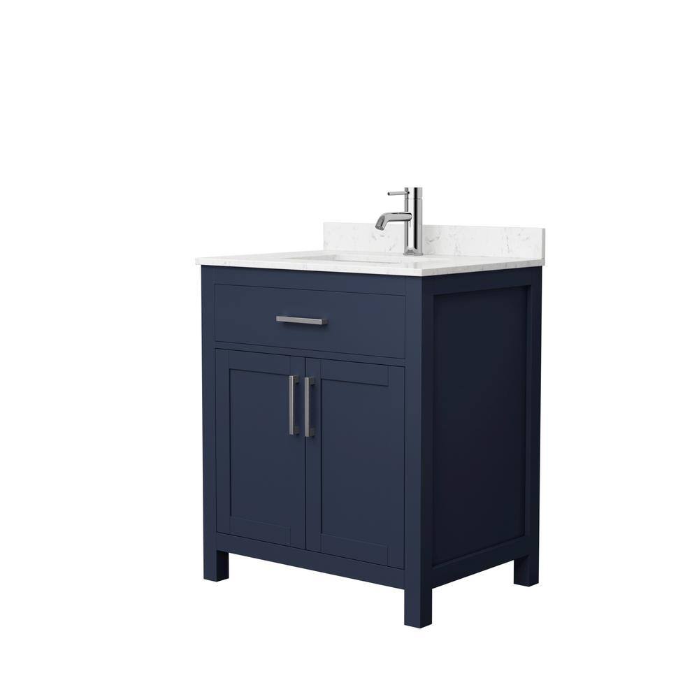 Wyndham Collection Beckett 30 in. W x 22 in. D x 35 in. H Single Sink Bathroom Vanity in Dark Blue with Carrara Cultured Marble Top WCG242430SBNCCUNSMXX