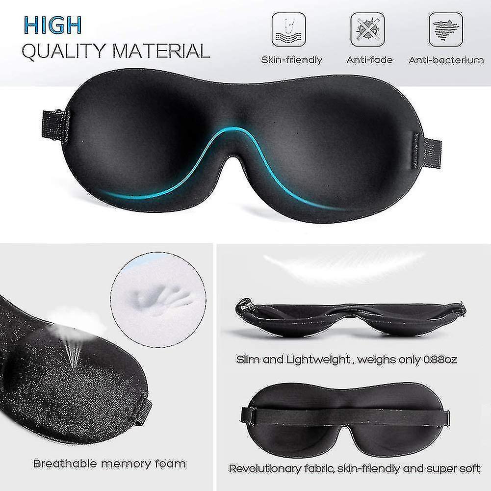 Sleep Mask For Women And Men， 100% Blackout Light Blindfold 2 Pack， Fully Adjustable Buckle Strap 3d