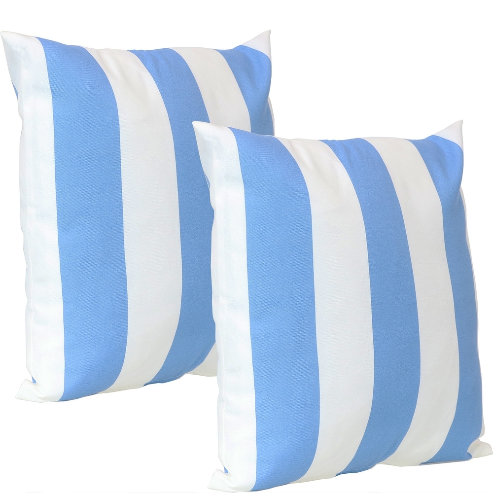 Sunnydaze 2 Outdoor Decorative Throw Pillows   17 x 17 Inch   Beach Bound Stripe