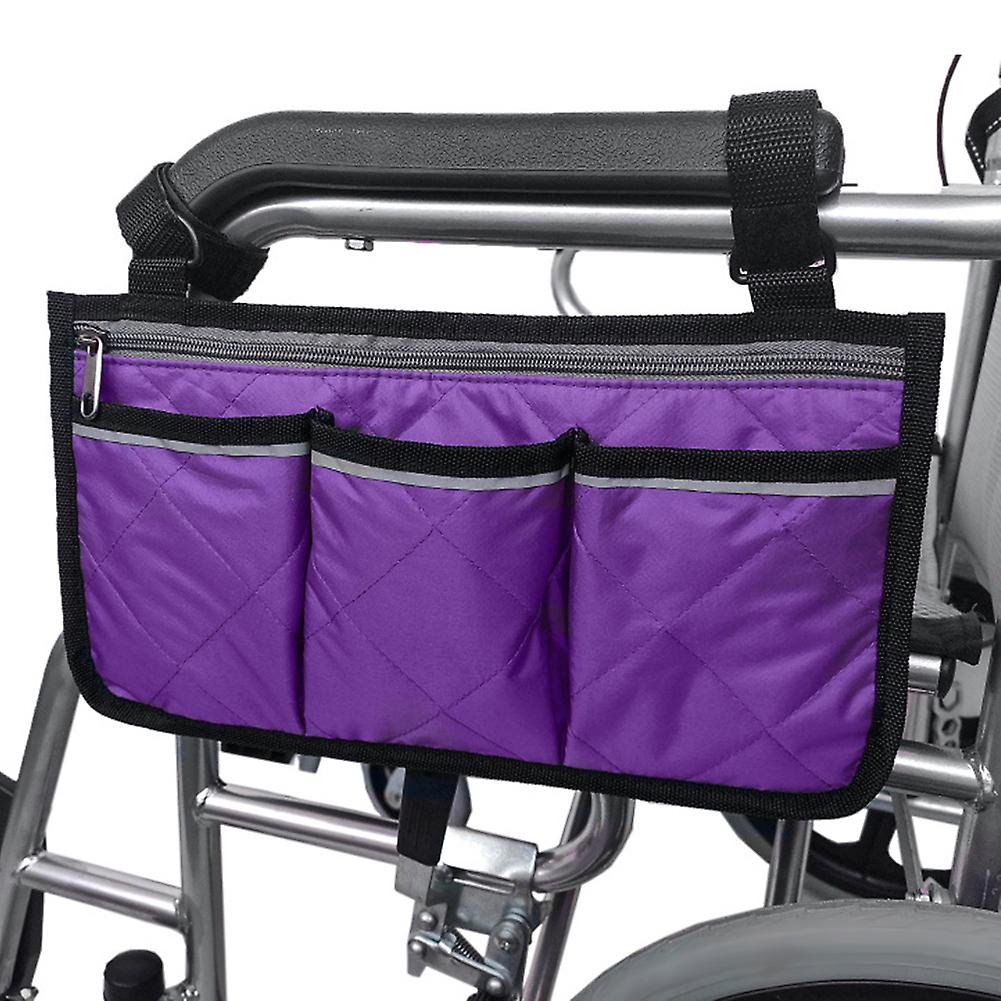 Multiple Pockets Large Capacity Wheelchair Armrest Side Bag Wheelchair Storage Organizerpurple