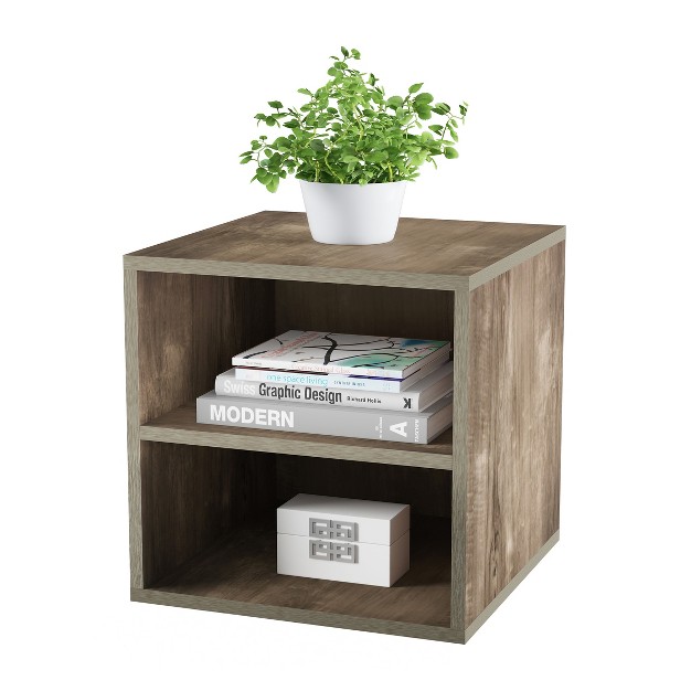 End Table Stackable Contemporary Minimalist Modular Cube Accent Table Double Shelves For Living Room Or Office By Hastings Home gray