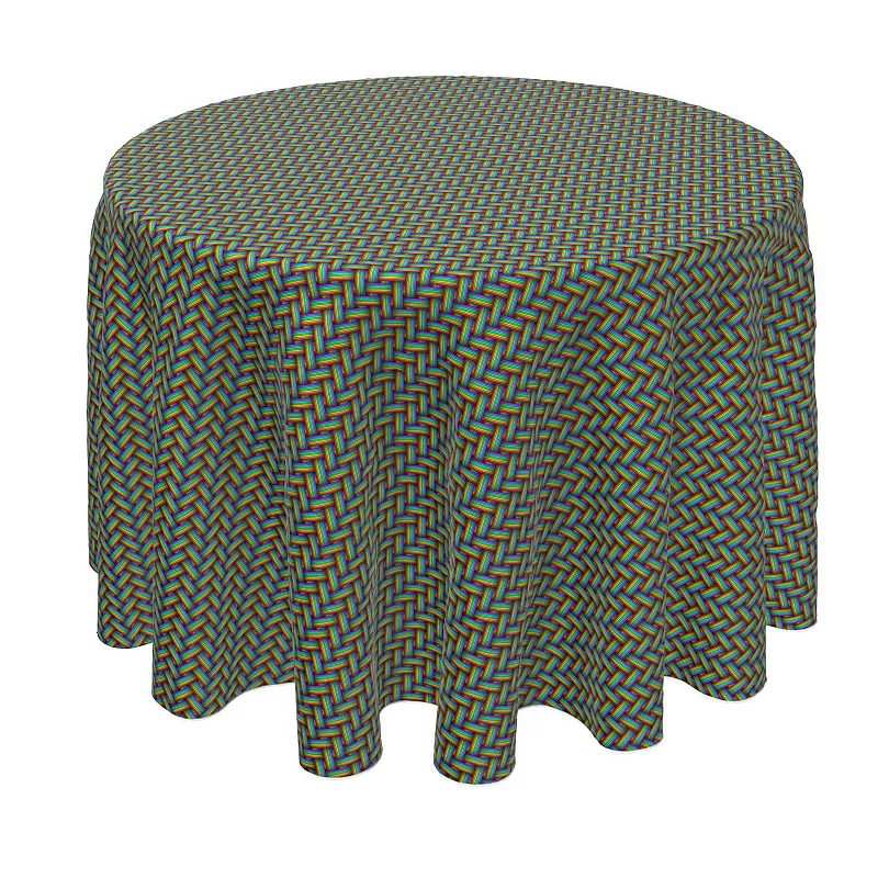 Round Tablecloth， 100% Polyester， 90 Round， Rainbow Herringbone Weave