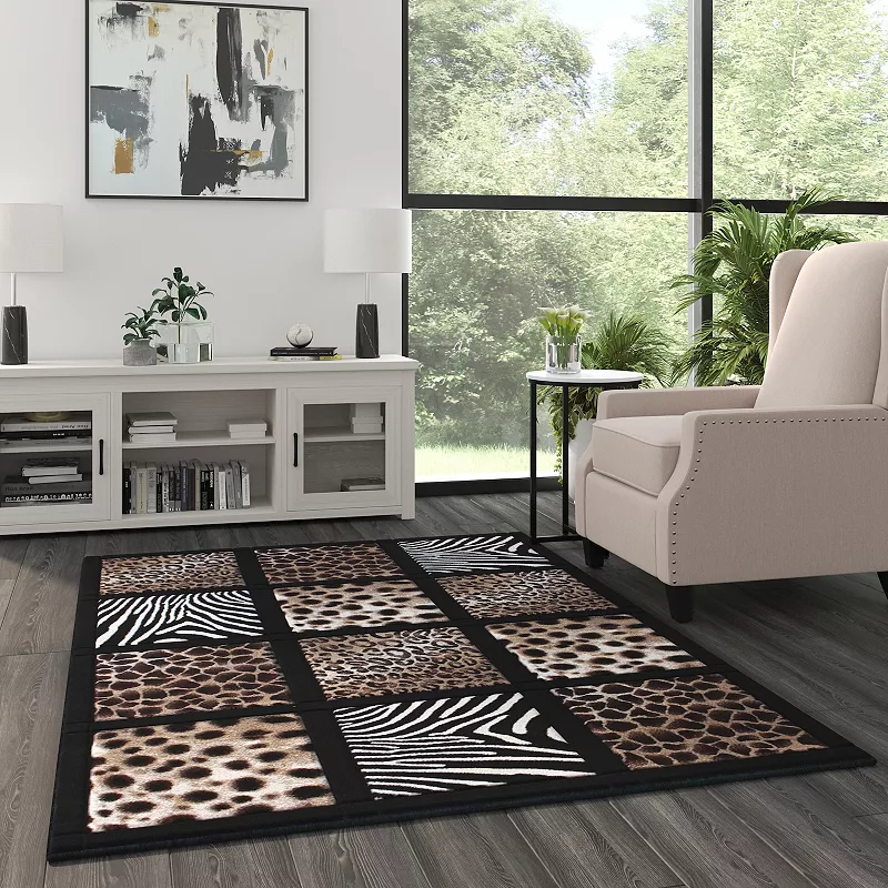 Masada Rugs Masada Rugs 5'x7' Modern Area Rug with Animal Prints - Design S 251 Black