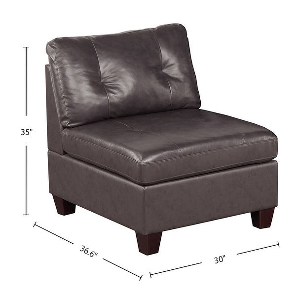 Genuine Leather Upholstered Modular Armless Chair with Tufting Design