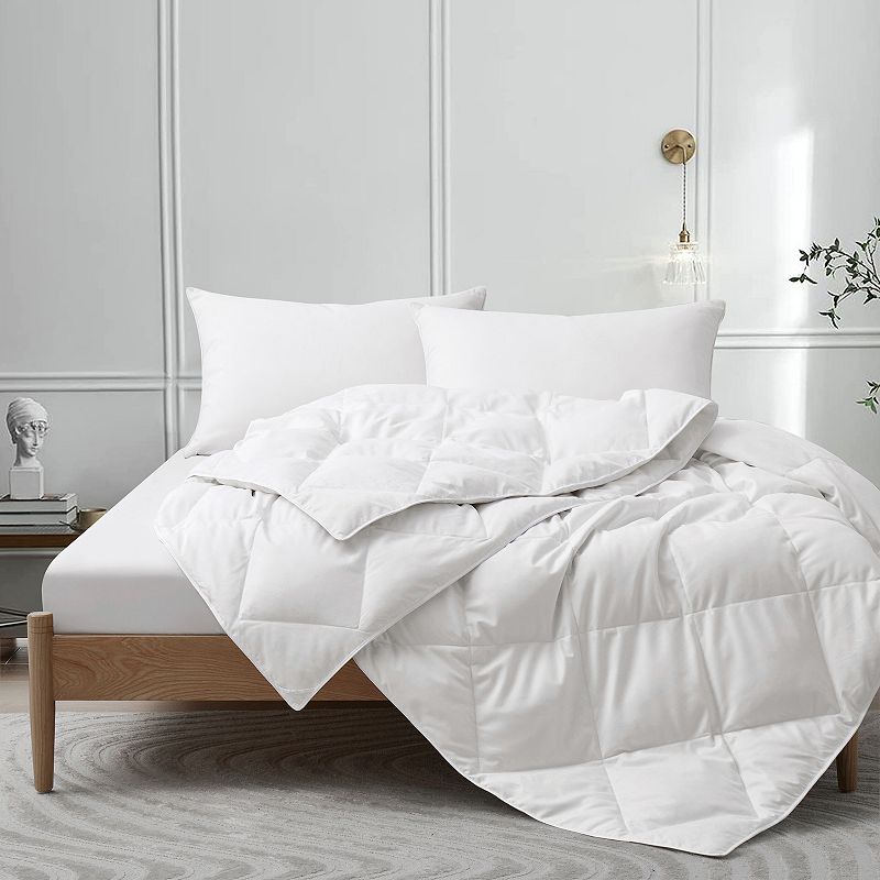 Unikome Lightweight Diamond Quilted White Goose Down Feather Fiber Comforter