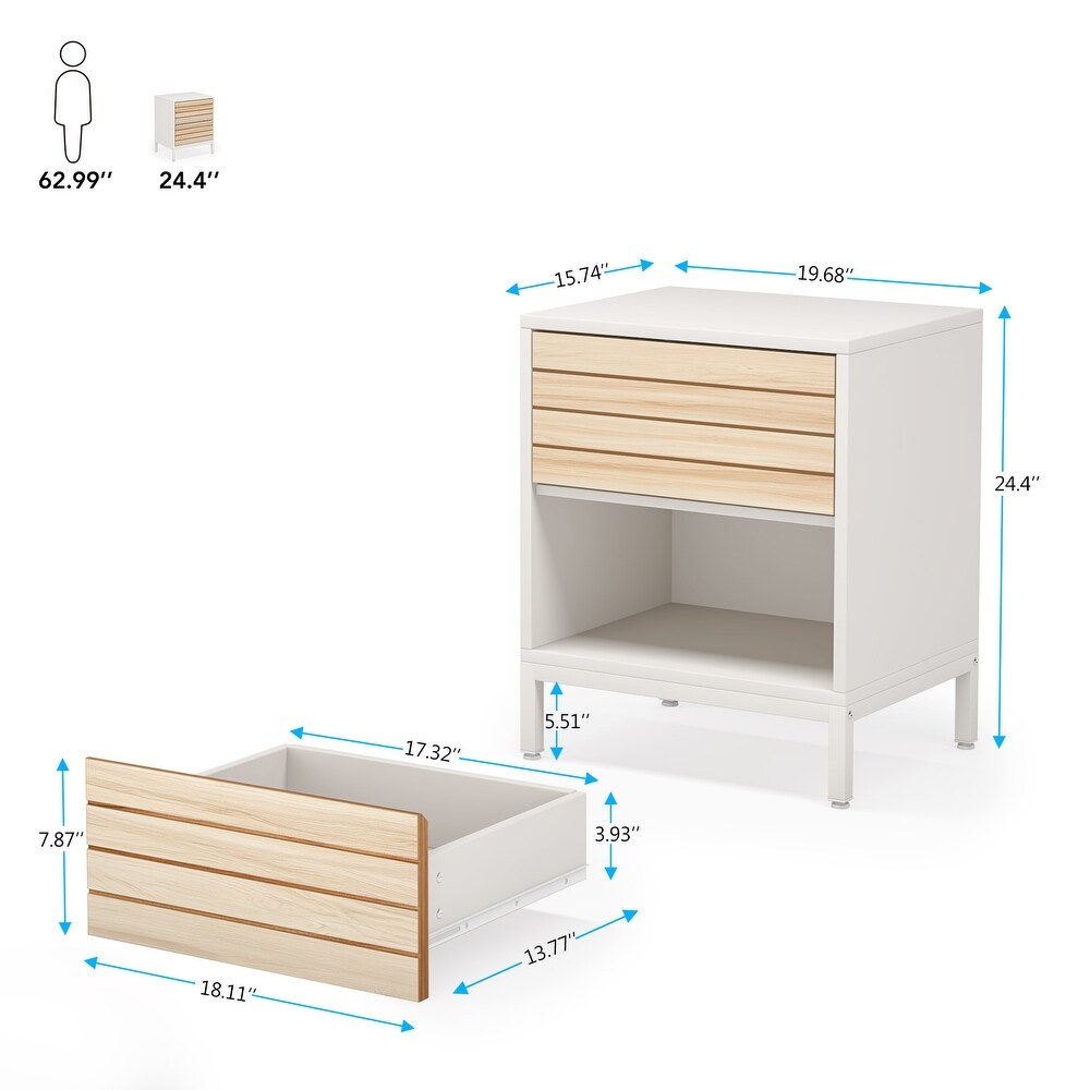 Modern Nightstand Set of 2  White Wood Nightstands with 2 Drawers