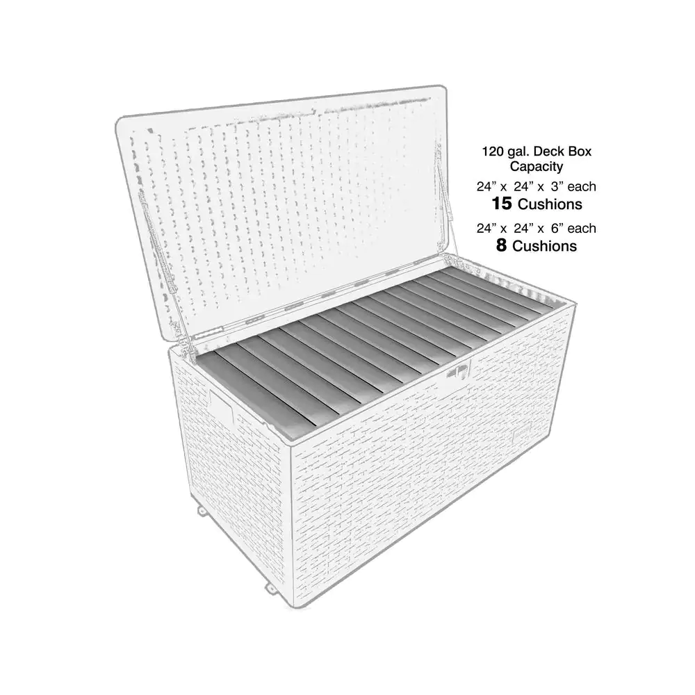 Hampton Bay HBDB120G-GS 120 Gal. Grey Resin Wicker Outdoor Storage Deck Box with Lockable Lid