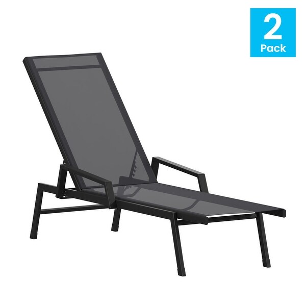 Set of 2 AllWeather Textilene Adjustable Chaise Lounge Chairs with Arms