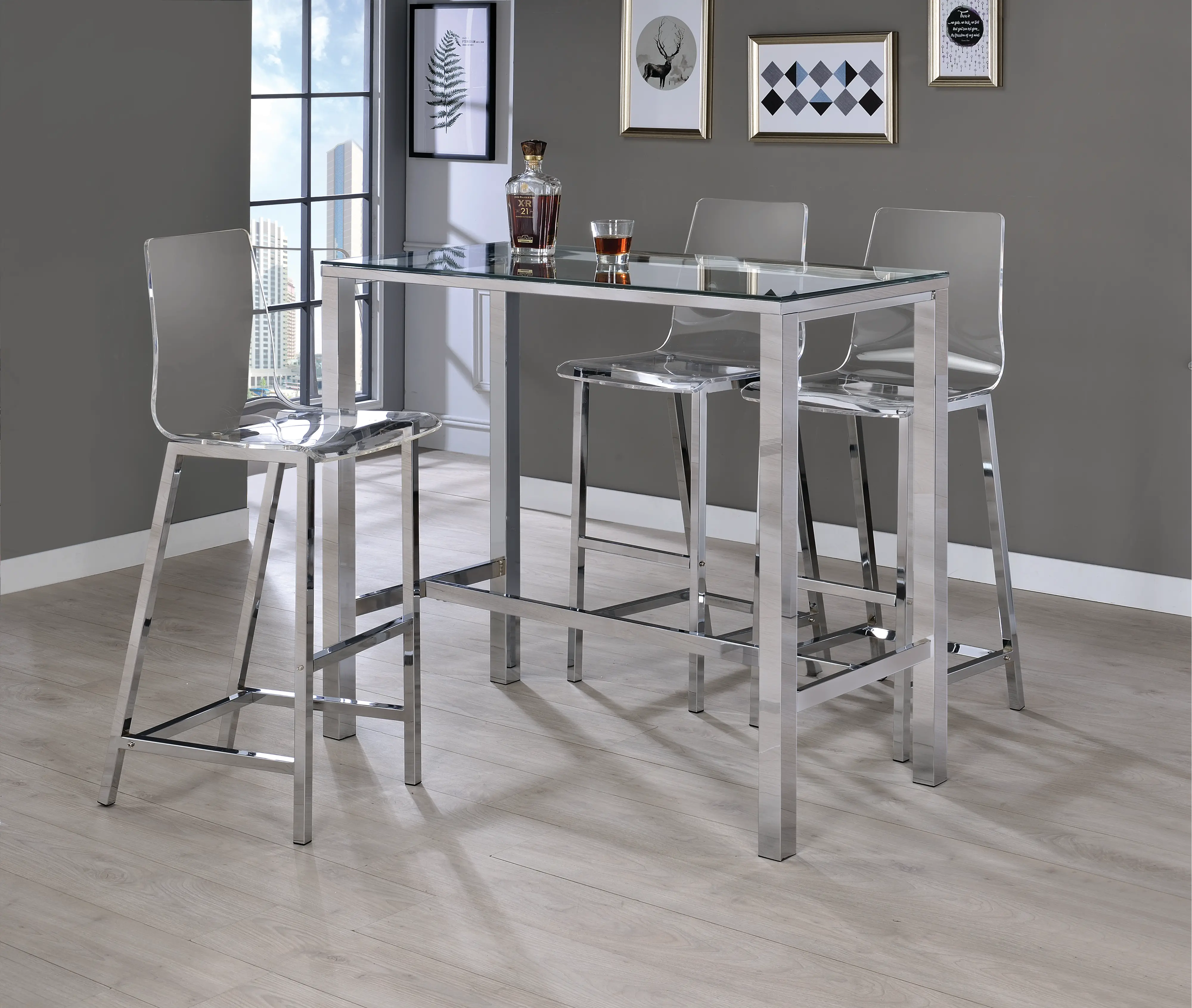 Amari Chrome Contemporary Bar Table