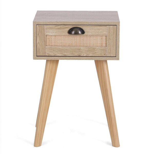 Sophia and William Rattan Rustic Bedside Table Nightstand with Drawer for Living Room Bedroom