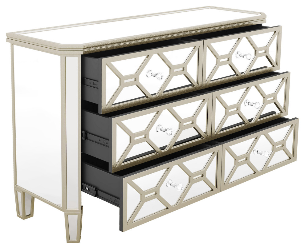 Gewnee Elegant Mirrored 6 Drawer Dresser With Golden Lines Storage Cabinet   Modern   Console Tables   by GEWNEE INC  Houzz