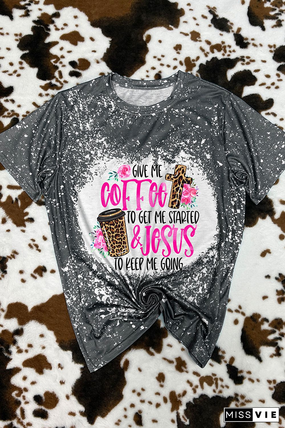 Give Me Coffee & Jesus Leopard Bleached Graphic Tee