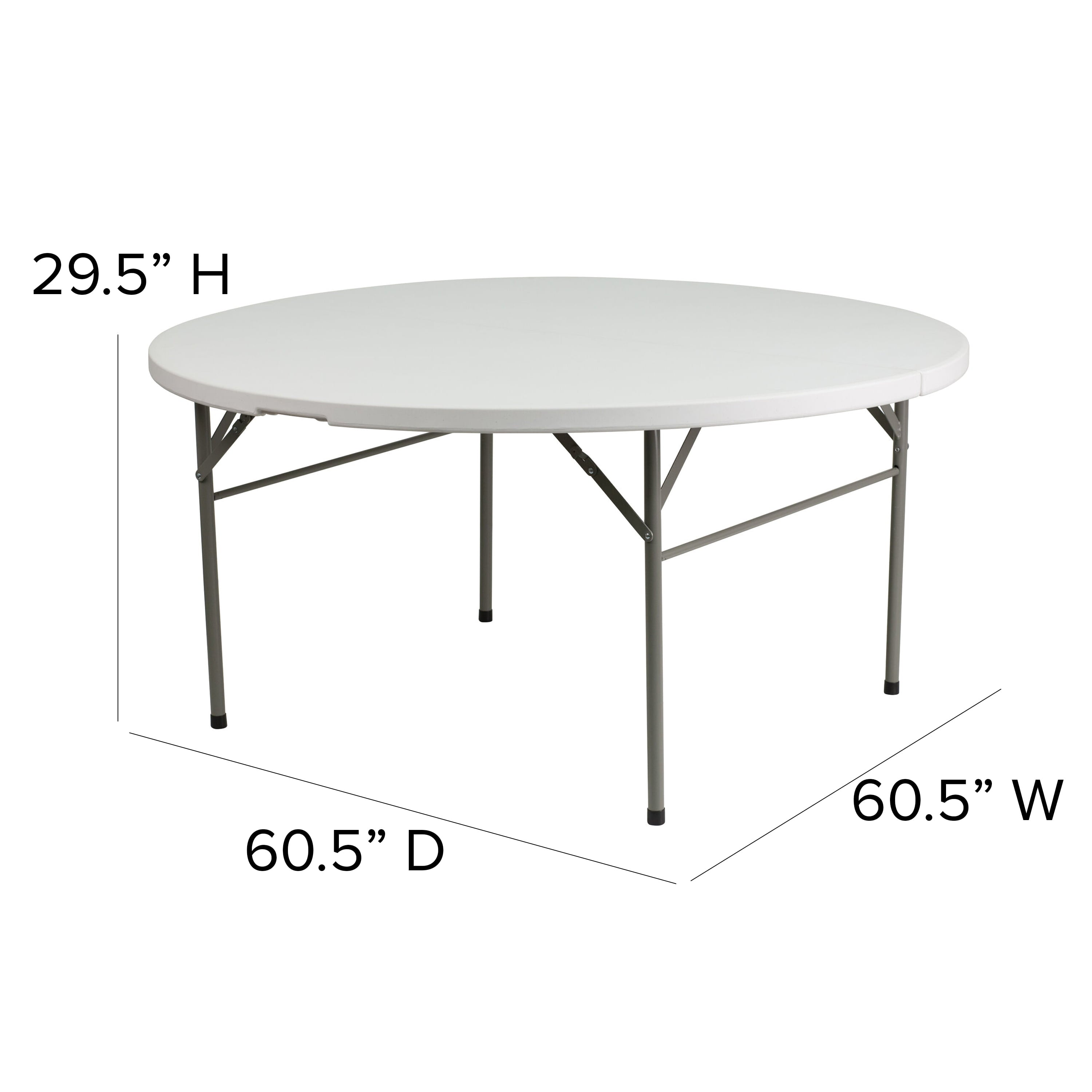 Flash Furniture Scarborough 5-Foot Round Bi-Fold White Plastic Folding Table with Carrying Handle