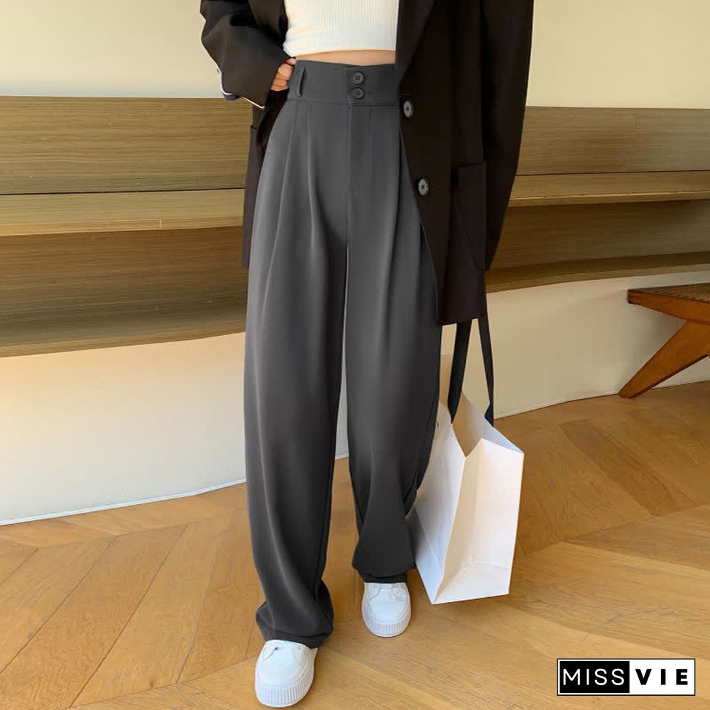 High Waist Wide Leg Double Button Drape Suit Pants