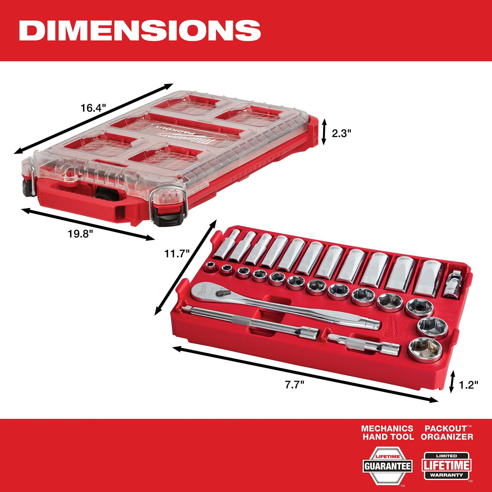 Milwaukee Tool 48-22-9481 Milwaukee 28-Piece Ratchet and Socket Sets with PACKOUT Organizer