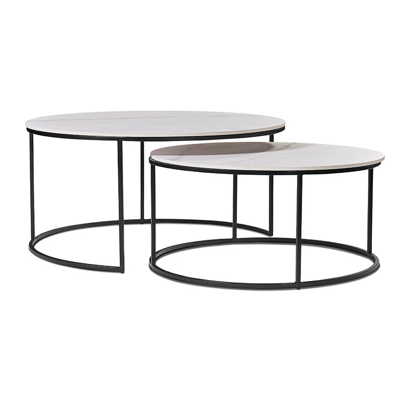 BRANDI Nest of 2 Tables 75/90cm - White Ceramic Marble