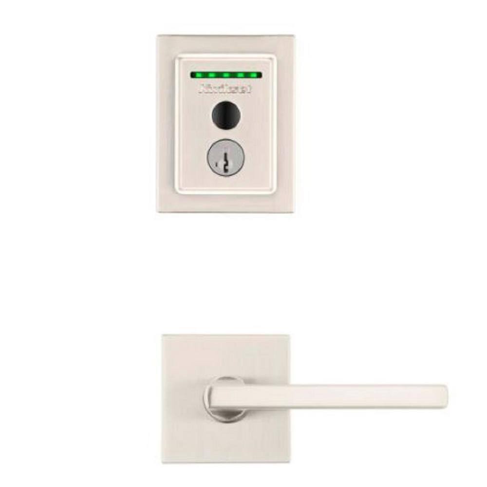 Kwikset Halo Touch Satin Nickel Contemporary Fingerprint WiFi Elec Smart Lock Deadbolt Feat SmartKey Security with Halifax Lever 959CNT154HFL15