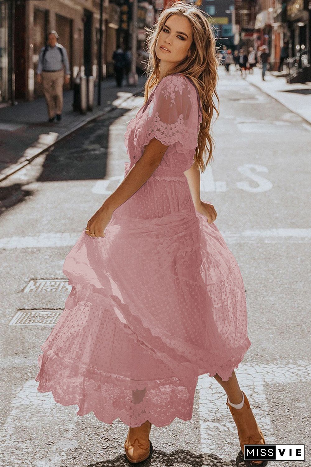 Pink Luminous Dawn Lace Gown