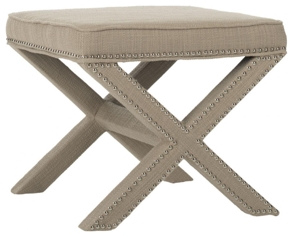 Arnold Ottoman  Silver Nail Heads Biscuit Beige   Transitional   Footstools And Ottomans   by Rustic Home Furniture Deco  Houzz