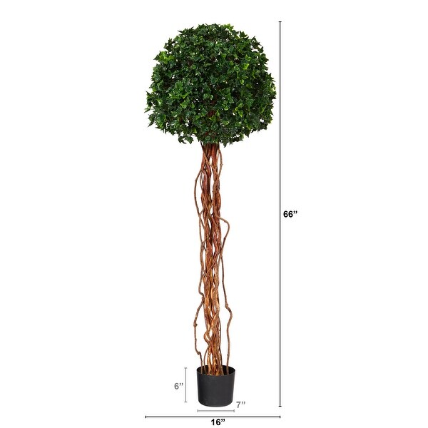 5.5' English Ivy Single Ball Artificial Topiary Tree with Natural Trunk UV Resistant (Indoor/Outdoor)