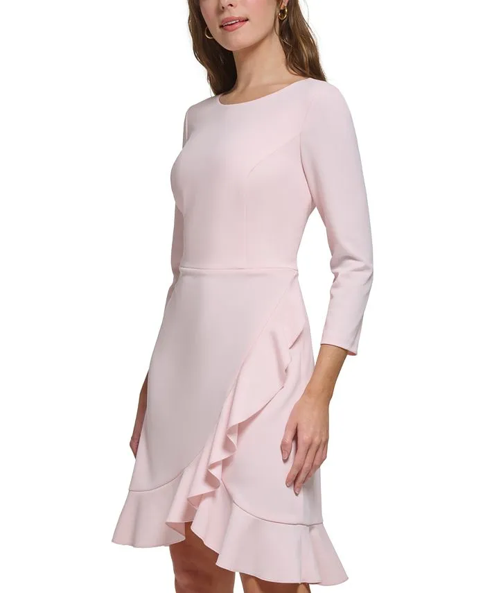 Women's Scoop-Neck Ruffle-Trim 3/4-Sleeve Dress