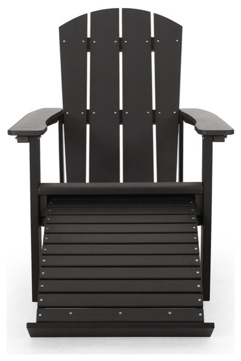 Noble House Hunter Adirondack Chair with Retractable Ottoman (Set of 2) Black   Transitional   Adirondack Chairs   by Homesquare  Houzz