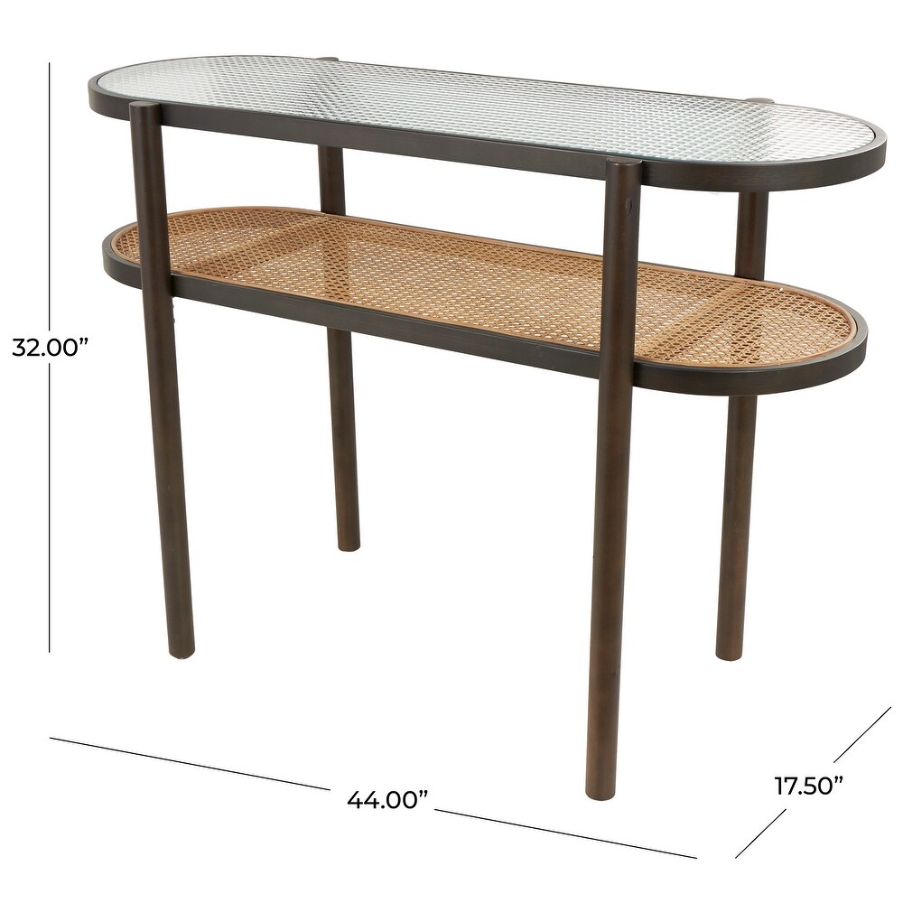 Brown Rattan Console Table with Pressed Tempered Glass Top  44\