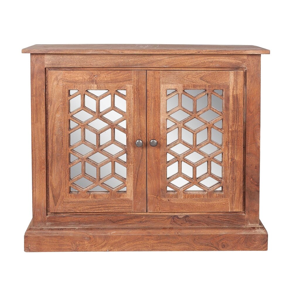 East at Main Natural Solid Wood 2 Door Mirrored Accent Cabinet