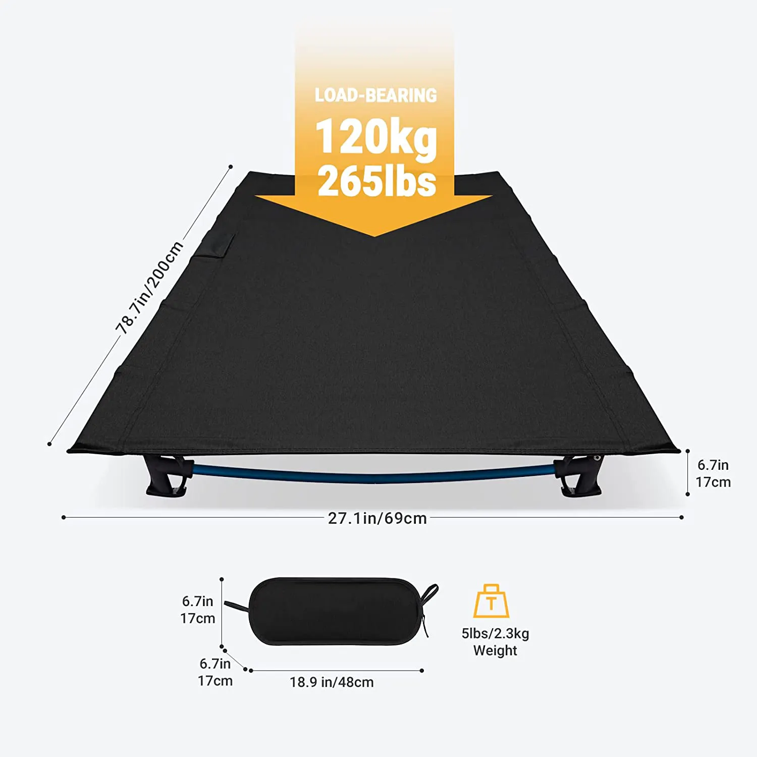 WOQI New Long Compact Portable ultralight folding camping cot for Camping Travel Office Nap