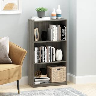 Furinno 39.5 in. French Oak Gray Wood 3-shelf Standard Bookcase with Storage 99736GYW