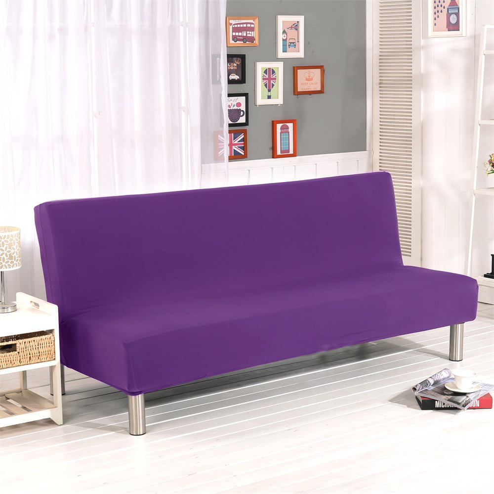 Sofa Bed Cover Futon Slipcover Solid Color Full Folding Elastic Armless