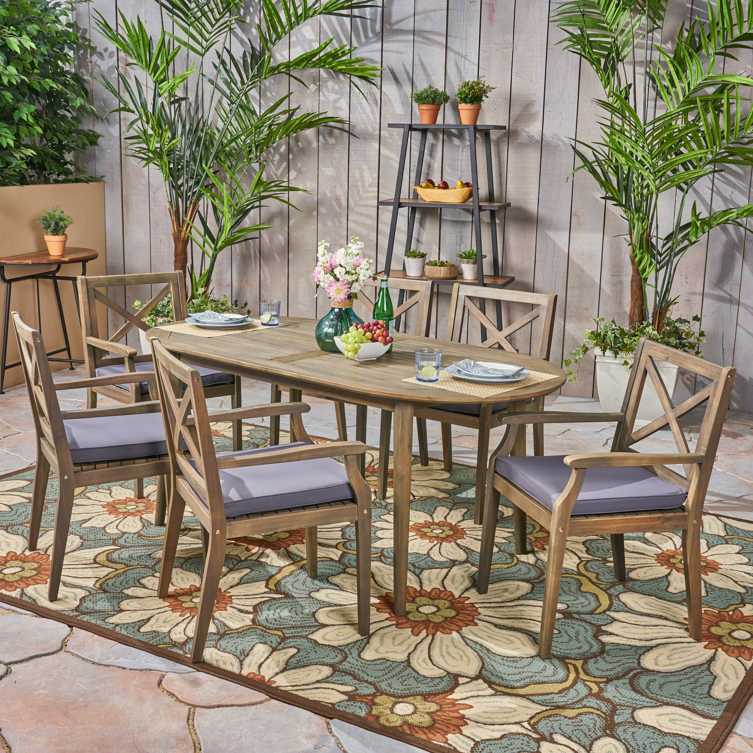 Byrd Outdoor 7 Piece Acacia Wood Dining Set