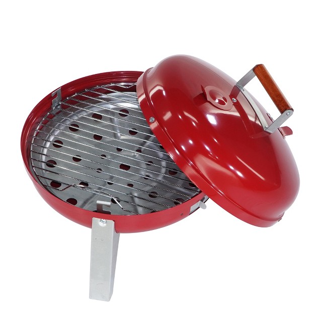 Americana Lock x27 n Go Steel Lightweight Portable Outdoor Camping Charcoal Grill With Interlocking Hood amp Bowl amp Wooden Handle Red