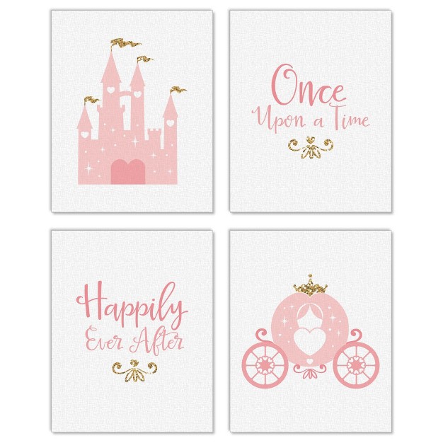 Big Dot Of Happiness Little Princess Crown Unframed Pink amp Gold Castle Nursery And Kids Room Linen Paper Wall Art Set Of 4 Artisms 8 X 10 Inches