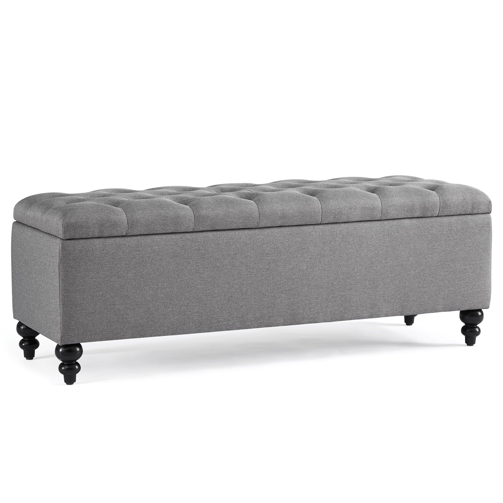 GERICCO 50.2 Inches Ottoman with Storage,Storage Ottoman Bench with Button-Tufted, Bedroom Bench Safety Hinge Ottoman in Upholstered Fabrics, Large Storage Bench for Bedroom, Living Room(Gray)