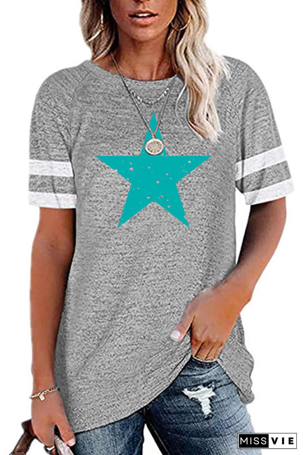 Star Print Graphic Tees for Women Wholesale Short Sleeve T shirts Top