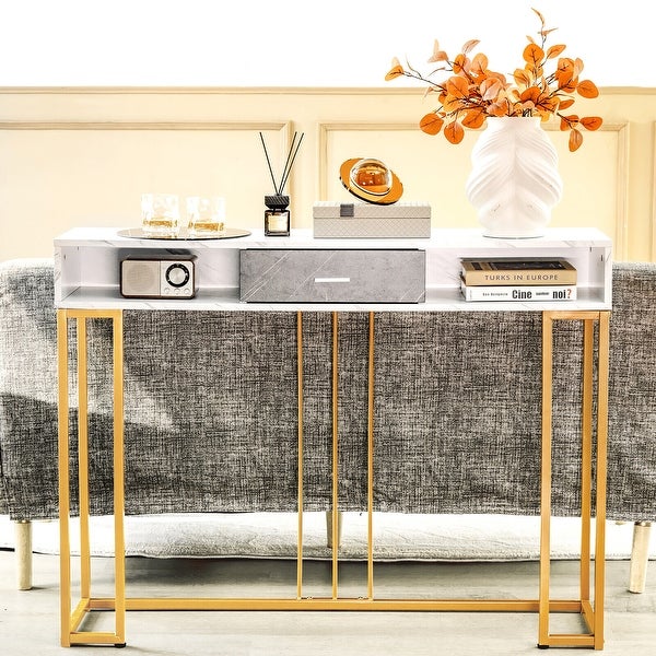 Gymax Console Entryway Hallway Table Gold Narrow Long Sofa Table for