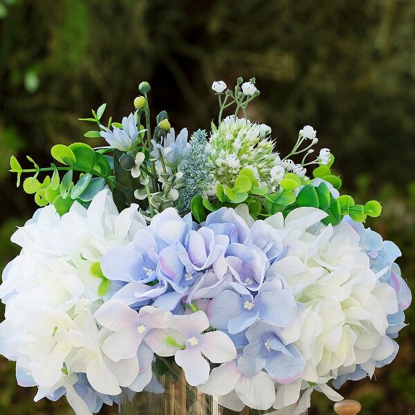 Enova Floral Mixed Artificial Hydrangea Flower Arrangement in Glass Vase For Home Office Wedding Decoration