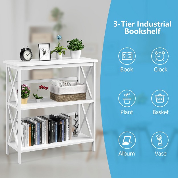 Costway 3 tier Bookshelf Wooden Open Storage Bookcase For Home Office White black coffee natural