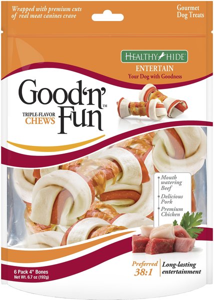 Good 'n' Fun Triple Flavor Chews Beef， Pork and Chicken Dog Chews