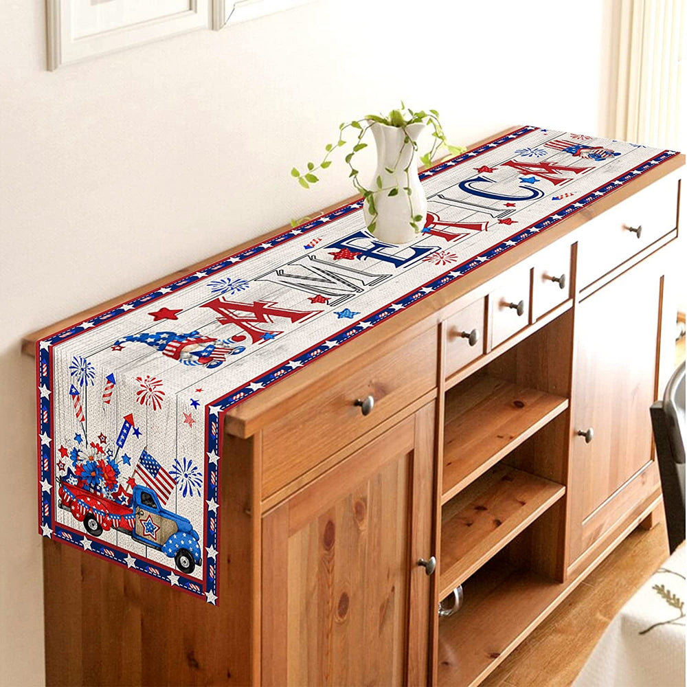 4th of July Table Runner America Flag Patriotic Decoration for Home Kitchen Dining Table Farmhouse Decor 13x72inch